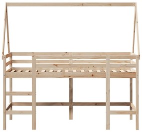 Cama alta c/ escada e telhado 90x190 cm pinho maciço