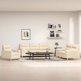 vidaXL 3 pcs conjunto de sofás c/ almofadões tecido cor creme