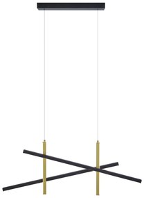 Candeeiro suspenso de design X preto com dourado incluindo LED regulável em 3 níveis - Joy Moderno