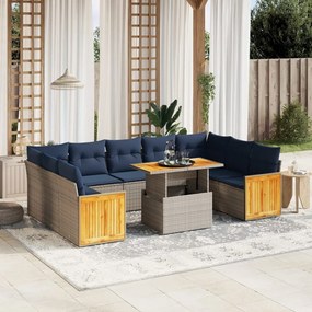 vidaXL 10 pcs conjunto sofás p/ jardim c/ almofadões vime PE cinzento