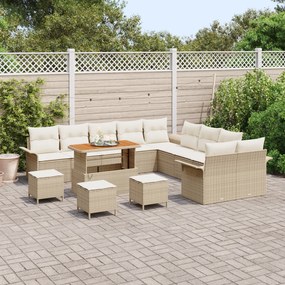 Conjunto de Sofá de Jardim com 14 Peças e Almofadas Bege Rattan Acácia