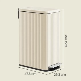 Caixote do lixo de cozinha de 50 L, caixote do lixo com pedal e tampa com fecho suave Creme