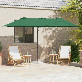 vidaXL Guarda-sol cantilever de jardim Verde 372 x 198 x 253 cm