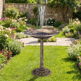 Bebedouro para pássaros com fonte solar de 71 cm, com 6 bicos e 3 estacas de fixação ao solo, estilo vintage, para jardim, pátio e relvado