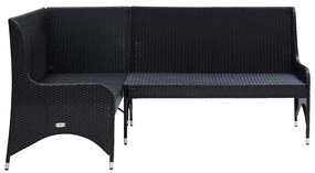 Sofás de canto para jardim 2 pcs vime PE preto
