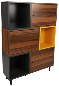 Estante Bengu – Nogueira, Antracite, Amarelo – 110x140x30 cm