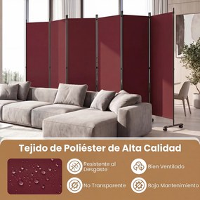 Biombo Separador de Ambientes Dobrável de 6 Painéis, 331,5 x 35,5 x 173 cm, Rodas com Travão, Castanho