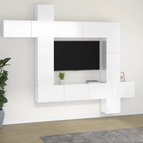 vidaXL 9 pcs conjunto móveis de TV madeira processada branco brilhante