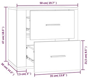 Mesa de cabeceira de parede 50x36x47 cm cinzento sonoma