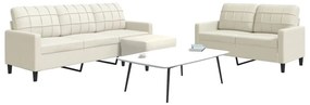 3 pcs conjunto de sofás com almofadões veludo cor creme