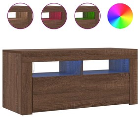 Móvel de TV com luzes LED 90x35x40 cm carvalho castanho