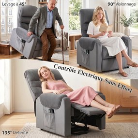 Poltrona elevatória elétrica com massagem, vibração e aquecimento, poltrona de relaxamento elétrica em veludo, cinzento escuro