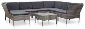 vidaXL 8 pcs conjunto lounge de jardim c/ almofadões vime PE cinzento
