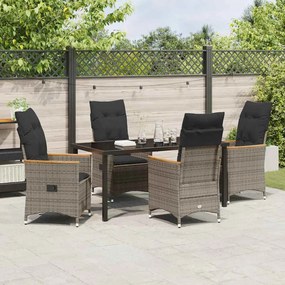 Conjunto de Jantar de Jardim com 5 Peças com Almofadas de Rattan Cinza
