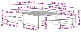 Cama com Gavetas vidaXL Carvalho Artisan 135x190 cm Madeira Revestida