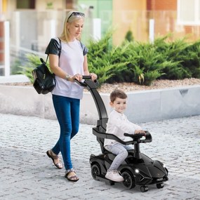 Carrinho de bebé deslizante 3 em 1 com corrimão e guiador amovíveis Música e faróis Rodas Carrinho de bebé Preto