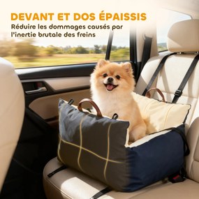 Assento de carro para cães  49x53x36 cm com cinto de segurança e sistema de fixação ao banco do carro, almofadado, azul-marinho