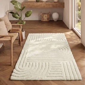 Tapete sala, quarto 3D 150 x 80 cm, lavável na máquina, antiderrapante branco creme
