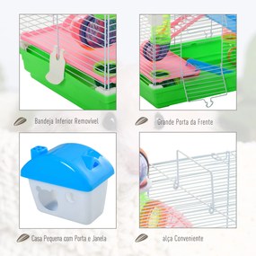 Gaiola para Hamster com 5 Plantas Escada Alimentador Bebedor Roda e Túnel 46x30x58cm Verde e Branco