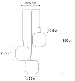 LED Candeeiro de suspensão inteligente preto com vidro fumê 3 luzes incl. Wifi A60 - Zuzanna Design