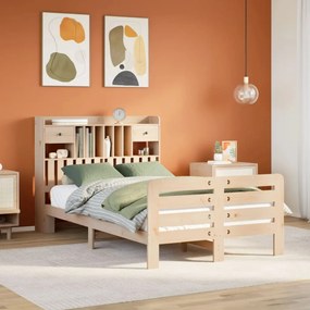 vidaXL Cama com estante sem colchão 120x200 cm pinho maciço