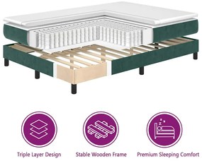 Cama Box Spring com Colchão Verde Escuro 90x200 cm Veludo