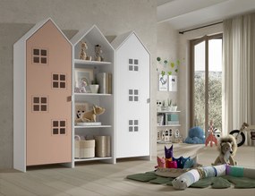 Conjunto 2 armarios Guarda Roupa infantil + estante infantil coleção CASAMI Branco e Rosa