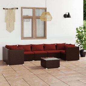 vidaXL 8 pcs conjunto lounge jardim c/ almofadões vime PE castanho