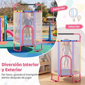 Trampolim Infantil 6 em 1, 140 x 140 x 214 cm, Estrutura em Aço Galvanizado, Multicolor