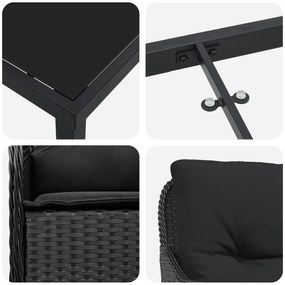 Conjunto de Jantar de Jardim com Almofadas Preto Rattan Poliéster