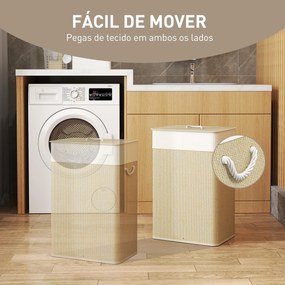 Cesto de Roupa com Tampa 72L Cesto de Roupa de Bambu com Bolsa Interior Removível e Alças 40x30x60 cm Bege e Creme