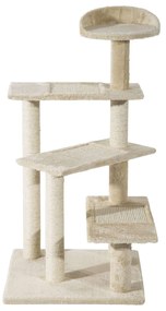 PawHut Árvore Arranhador Gato Poste Cama Plataforma Cobertor Veludo Sisal 50x50x100cm Confortável Estável Bege