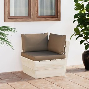 vidaXL Sofá de canto paletes p/ jardim com almofadões abeto impreg.
