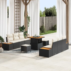 Conjunto de Sofá de Jardim vidaXL 9 Peças com Almofadas Preto Poliratt