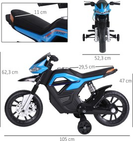 Mota Elétrica Infantil Motocicleta para Crianças acima de 3 a 5 anos Bateria 6V com Luzes e Música 105x52,3x62,3 cm Azul