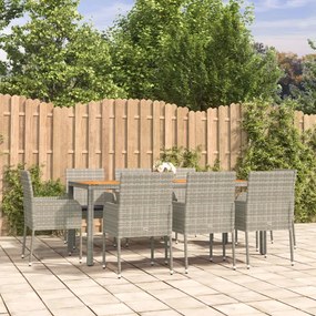 vidaXL 9 pcs conjunto de jantar p/ jardim c/ almofadões vime PE cinza