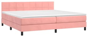 Cama box spring c/ colchão/LED 200x200 cm veludo rosa