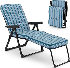 Espreguiçadeira de Exterior Dobrável, 163 x 52 x 63 cm, Encosto e Apoio para os Pés Ajustáveis, Azul + Branco