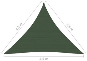 Para-sol estilo vela 160 g/m² 4,5x4,5x4,5 m PEAD verde-escuro
