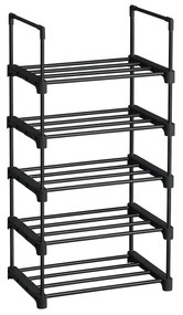 Rack de sapatos de 5 camadas SONGMICS, organizador de armazenamento de sapatos de metal, rack de armazenamento empilhável, economia de espaço, prateleira independente, para corredor, quarto, sala de estar, preto LSA005B02