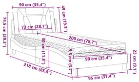 Cama com colchão 90x200 cm couro artificial branco