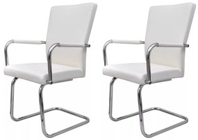 Cadeiras de jantar cantilever 2 pcs couro artificial branco - 296828