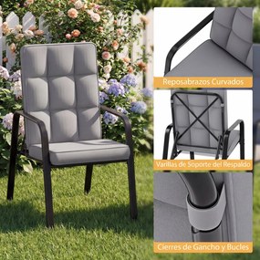Conjunto de 2 Cadeiras de Jardim Reclináveis, Encosto Ajustável em 5 Posições, Preto + Cinzento