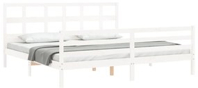 Estrutura de cama com cabeceira 200x200cm madeira maciça branco