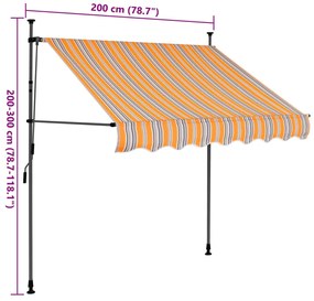 Toldo retrátil manual com LED 200 cm amarelo e azul