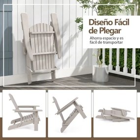 Conjunto de 2 cadeiras Jardim Adirondack dobráveis de madeira com encosto e apoio para os braços Cinzentas