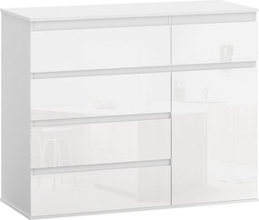 HOMCOM Aparador de Sala com 5 Gavetas Prateleiras Ajustáveis e Porta com Fecho Suave 100x40x80 cm Branco Brilhante | Aosom Portugal
