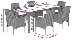 7 pcs conjunto jantar jardim c/ almofadões vime PE/acácia preto