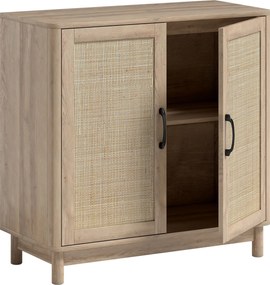HOMCOM Buffet para sala, móvel de arrumação com 2 portas em rattan, prateleira regulável e bordas arredondadas, 76 x 35 x 75,5 cm, carvalho | Aosom Portugal
