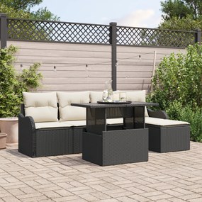Conjunto de Sofá de Jardim vidaXL de 6 Peças com Almofadas Pretas de R